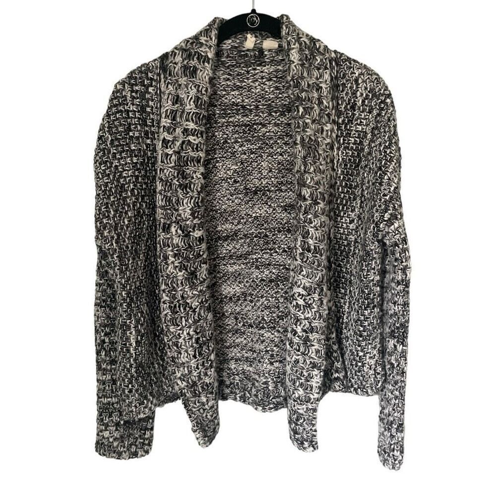 Moth Chunky Knit Cardigan Size Medium Black & White with Silver Metallic Thread